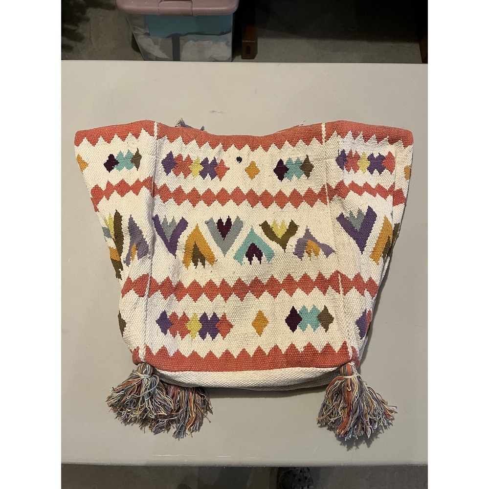 Z&L Europe Multicolored Women’s Large Woven Boho Tote Bag Tassels